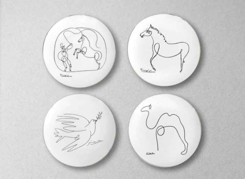 Picasso dove horse dresser cheval camel porcelain plate luxe luxury black and white drawing marc de ladoucette paris france