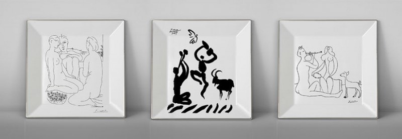Picasso porcelain Square plate luxe luxury black and white drawing marc de ladoucette paris france