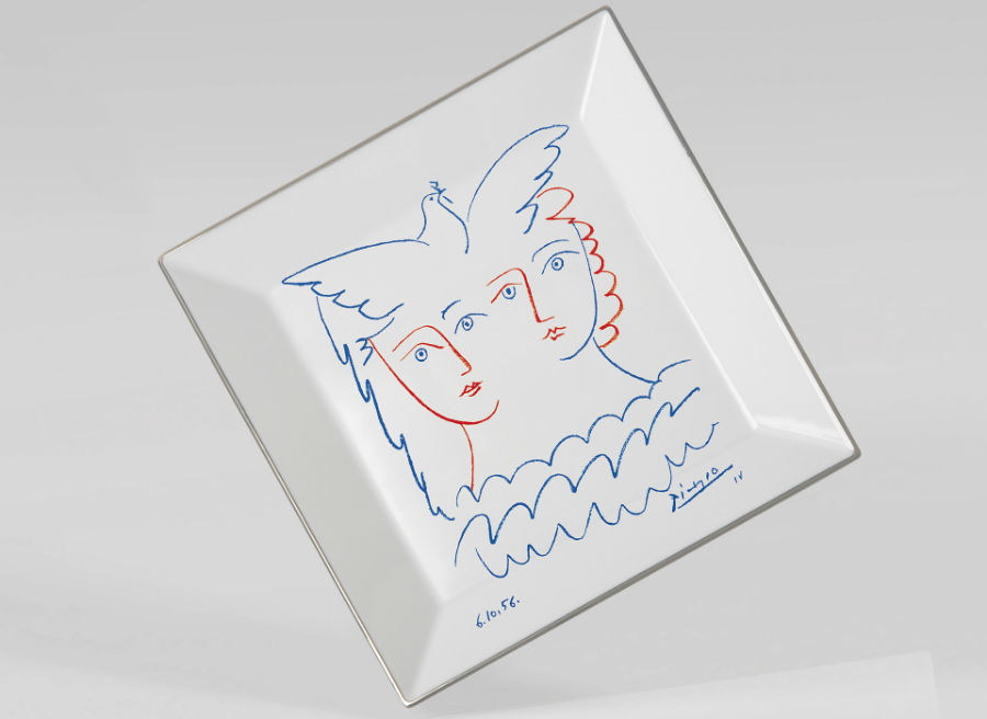 Picasso porcelain Square plate luxe luxury drawing marc de ladoucette paris france