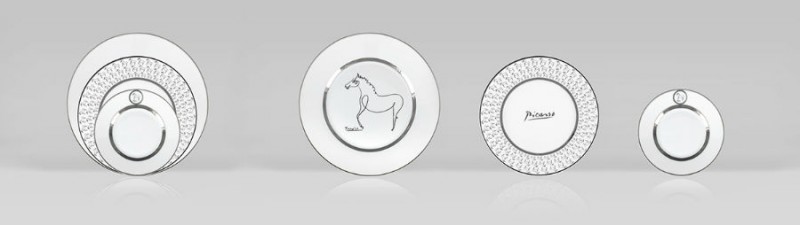 Porcelain picasso plate set horse luxe luxury drawing black and white marc de ladoucette